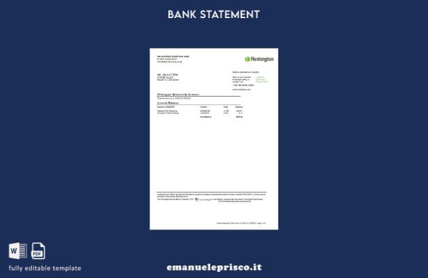 modello di pagina word estratto conto bancario USA Ohio Huntington in stile veri